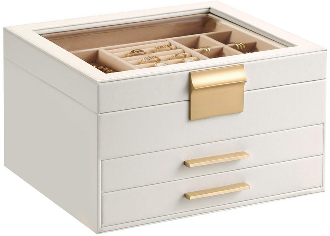 뚜껑이 있는 3단 보석 보관함, 1개, 하얀색