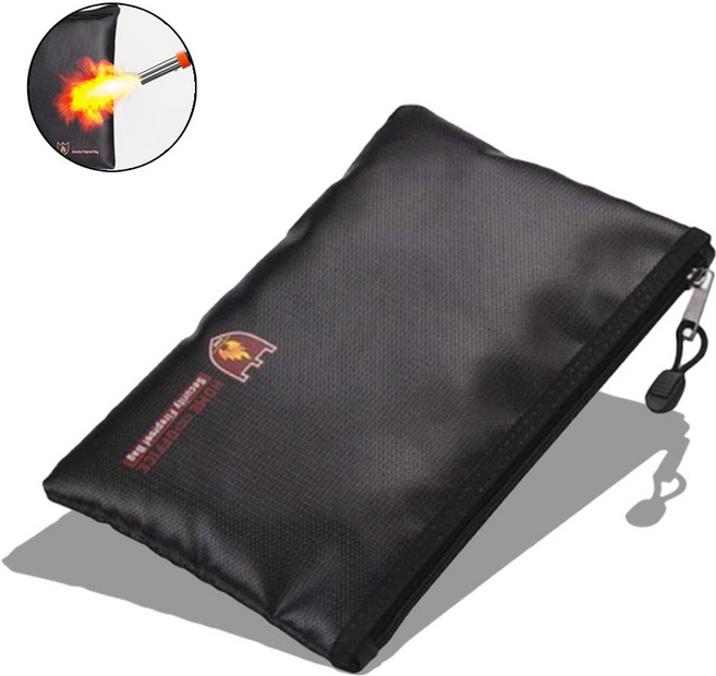 LXU 이중잠금 내화 방수 서류 파우치 중요문서 보관가방, 검정색