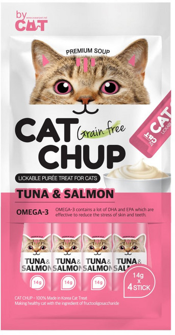 베이펫 캣찹 고양이 기능성 짜먹는 간식, 참치 + 연어 혼합맛, 14g, 4개