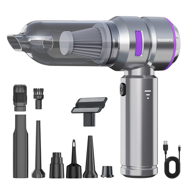 차량용 무선청소기 브러시리스 대흡력 휴대용 청소기/차량용/가정용/애견멀티청소기18000pa, 고급 그레이, HL-121