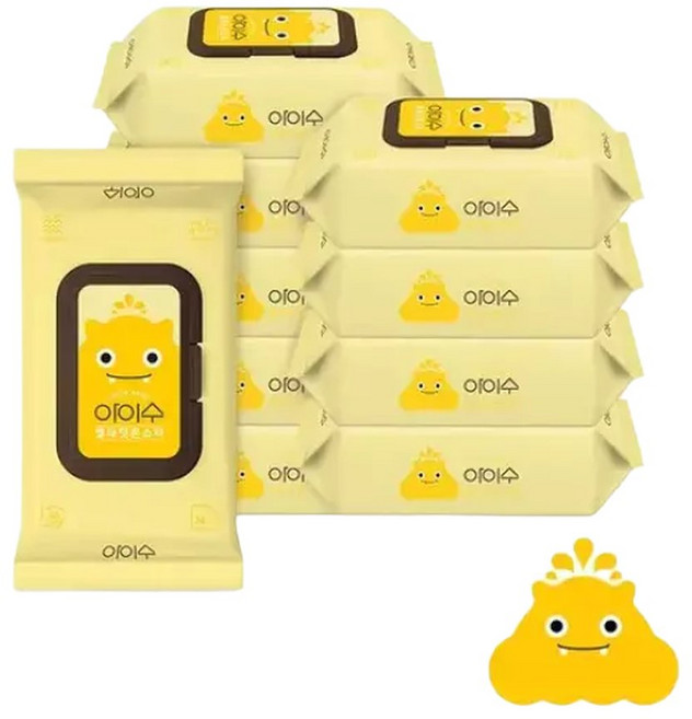 아이수 옐라잇 물티슈 캡형 74매 x 10팩, 55g, 10박스
