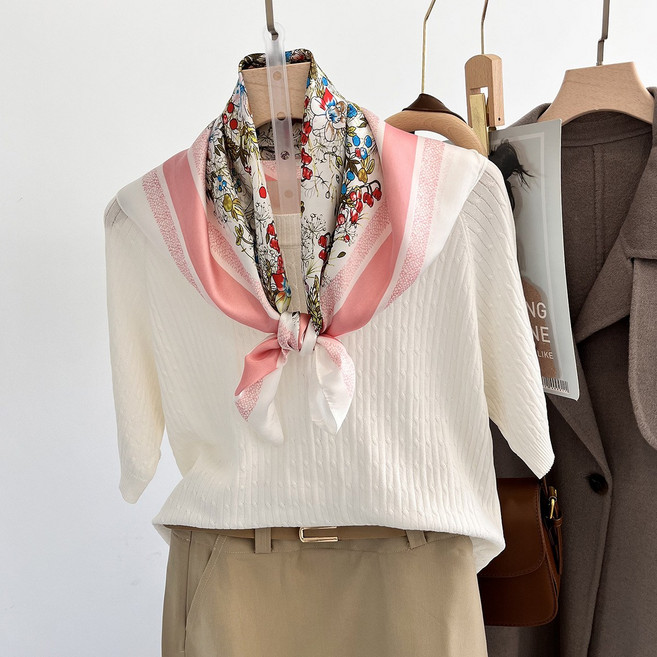 소울린느 우아한 꽃무늬 쁘띠 실크 스카프 (3colors)