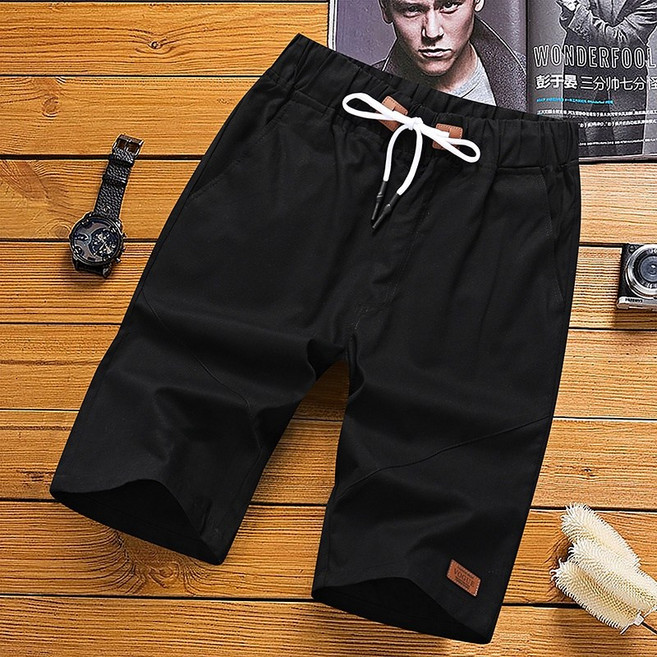 M-5XL 純棉男士休閒短褲 韓版簡約素色百搭大尺碼寬鬆直筒五分褲 運動哈倫褲海灘褲