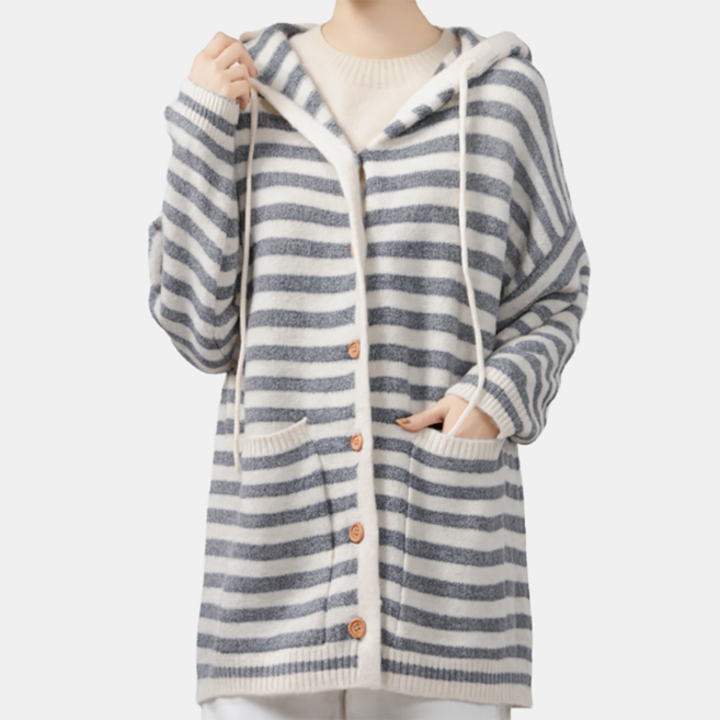 클레이스 루즈핏55 ~ 77까지 울혼방 편안한 단가라 후드 가디건