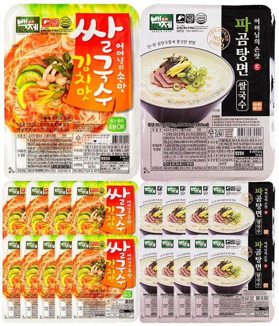 백제 쌀국수 김치맛 10개 + 파곰탕면 10개_어머님의 손맛, 20개, 92g