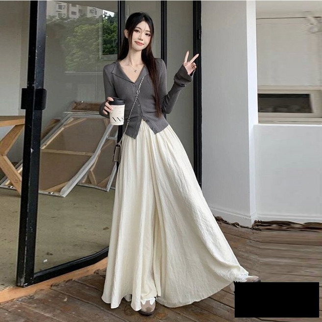 꽃소담 여자 쉬폰 쿨 밴딩 플레어 와이드 치마바지 롱팬츠 HZHF1247