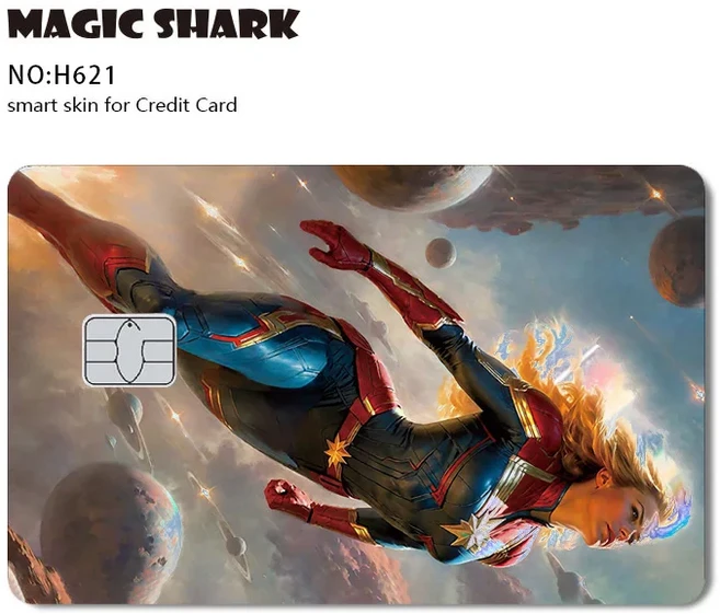 페이드 없는 데드풀 베놈 스파이더맨 캡틴 아메리카 아이언맨 샤이니 홀로그램 스티커 필름 스킨 (신용카드, 02 No Chip, 17 H621