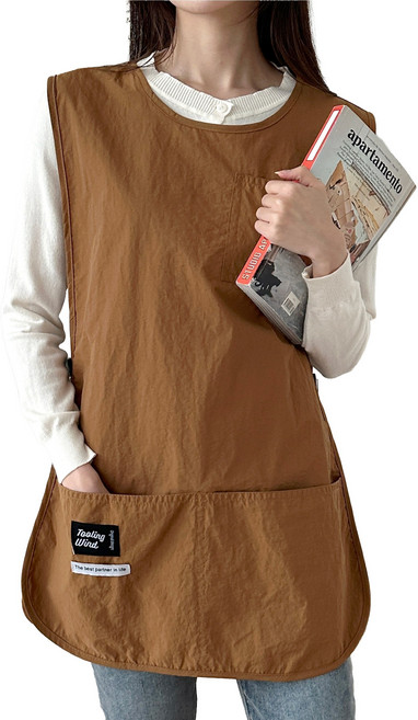 두리앤고 모던 생활방수 조끼형 카페 앞치마, 1개, 브라운롱