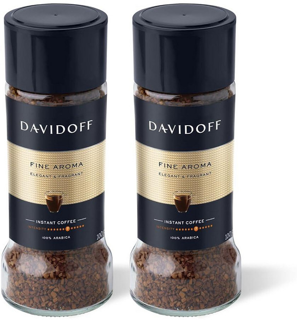 DAVIDOFF 파인 아로마 인스턴트 커피 - 우아하고 향기로운 - 산성 탱이 있는 미디엄 바디 - 100% 아라비카 빈 - 7/12 강도 - 99.8g(3.5온스) 2개, 99.8g