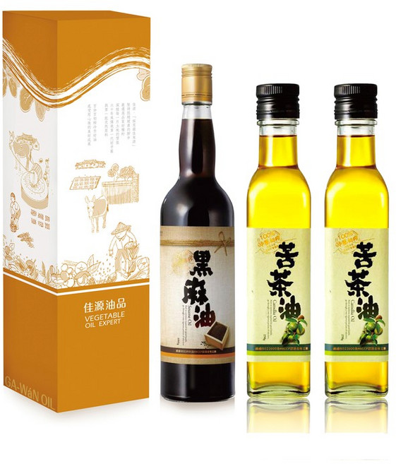 佳源油品 黑麻油600ml 苦茶油500ml 2入 低溫冷壓鮮粹 冬令進補禮盒, 1個