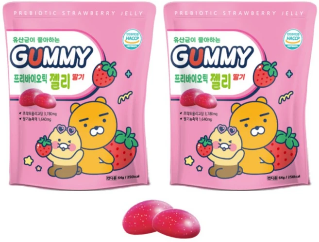 유산균이 좋아하는 구미 카카오 프렌즈 프리바이오틱 젤리 딸기, 64g, 2개 - 쿠팡