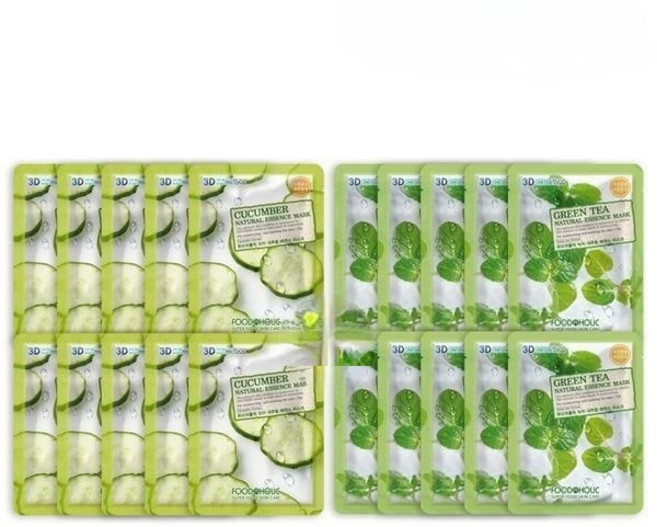 푸드어홀릭 (총 20매/오이+녹차)푸드3D 내추럴에센스 마스크팩