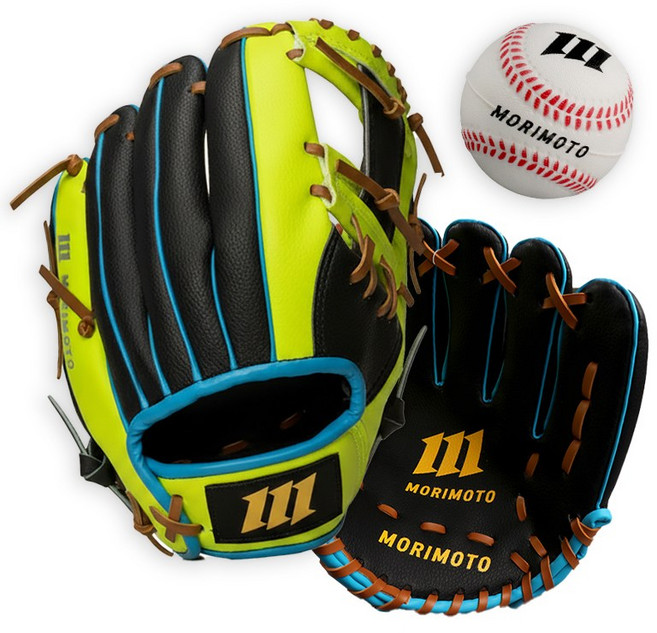 모리모토 유소년 야구글러브 10인치 야구공 세트 블랙/라임 MBBG1000, 1개