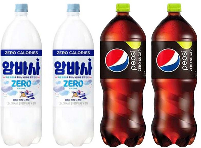 [드링킹] 펩시 제로 슈가라임향 1.5L 2개+암바사 제로 1.5L 2개 제로 탄산음료 혼합세트, 4개
