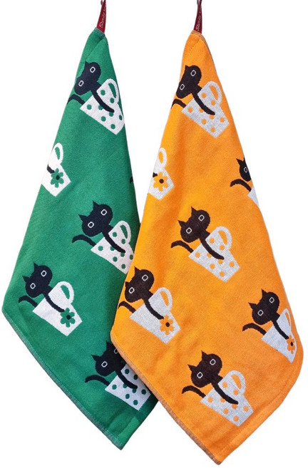 하루시 북유럽풍 주방수건 고리핸드타올 세트, 1세트, 머그잔 고양이 2종 고리수건