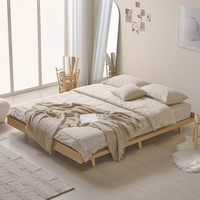 프린홈 로렌 헤드리스 50T 평상형 침대 프레임 SS/Q/K (매트제외), 오크