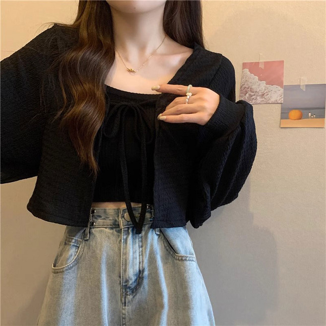 여름용 여성 포인트 초슬림 자외선 차단 긴팔 셔츠 니트