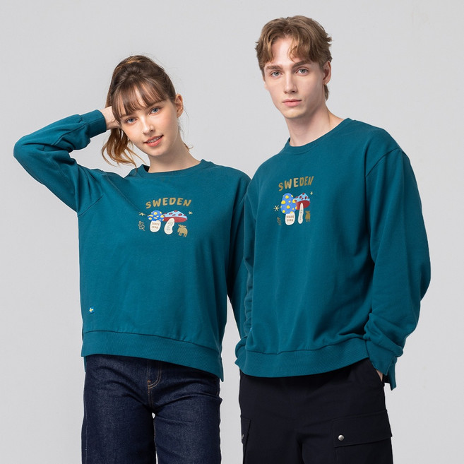 moz sweden 瑞典蘑菇駝鹿圖案純棉大學T 墨藍綠 亞洲版