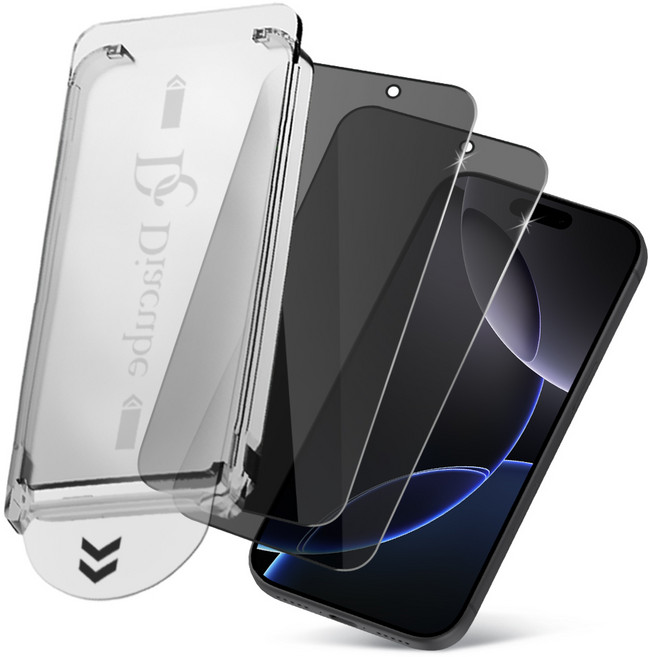 다이아큐브 아이폰16프로 사생활보호 9H 강화유리 초간단 원터치 먼지완벽제거 셀프 부착 키트 (저지문/풀커버/케이스 호환) 액정보호필름 2P, 2개