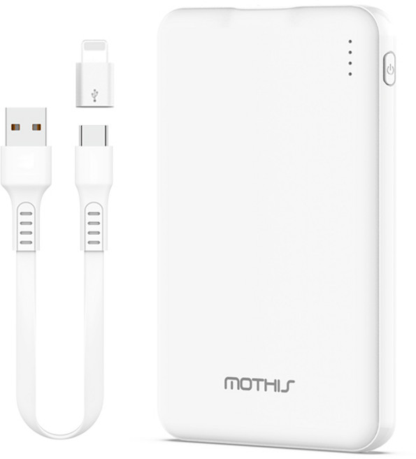 모디스 슬림핏 5000mAh 보조배터리(C타입 케이블+8핀 젠더) / 123g의 가볍고 슬림한 디자인에 휴대가 간편한 미니 사이즈 보조밧데리, 화이트