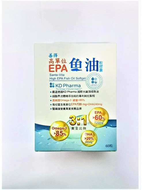 善得 EPA 魚油 軟膠囊 Omega-3 >85% 高單位 EPA720mg + DHA240mg 60粒, 1個