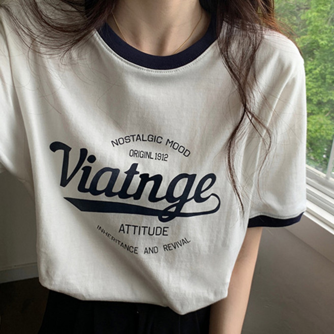 데일로엔 여성 프린팅 면 반팔 티셔츠