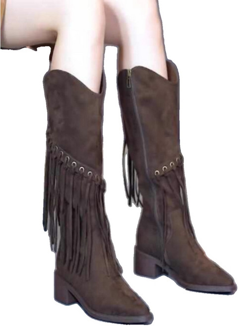 라인댄스부츠 5cm 굽 줌바 여성 댄스화 라틴 구두 태슬 롱 라이딩 웨스턴 카우보이