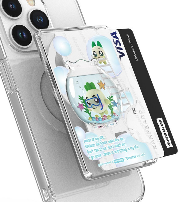 어프어프 X 스머프 맥세이프 자격 강화 클리어 카드 지갑 국내생산 2장 수납, 1개, 어항 스노쿨링