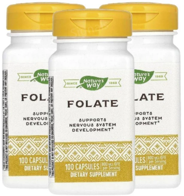 네이처스웨이 Folate 엽산 800mcg 100캡슐 3개 폴레이트 폴릭애시드 - 쿠팡