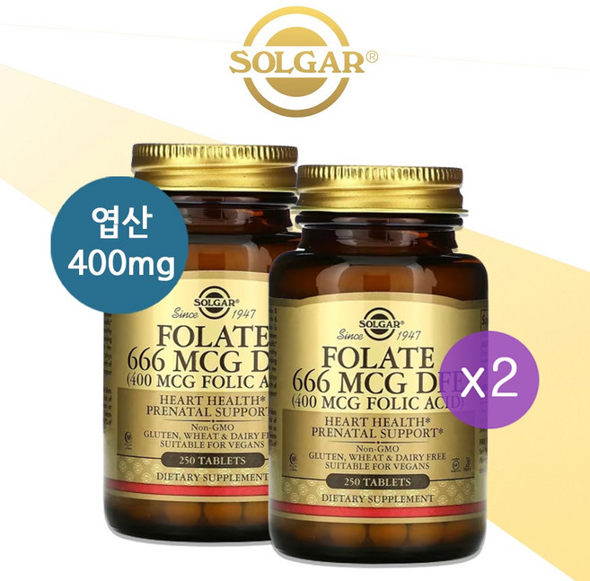 [1+1] 솔가 엽산 400mg 250정 인산칼슘 셀룰로오스 스테아린 셀룰로오스 실리카 수용성비타민, 1개, 기본