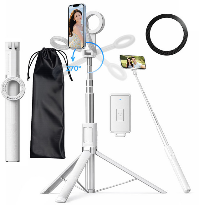 [170cm] 머레이 맥세이프 삼각대 휴대폰 셀카봉 블루투스 리모컨 스마트폰 휴대폰 셀카 거치대, 1개, 화이트, Motion-Eye-3