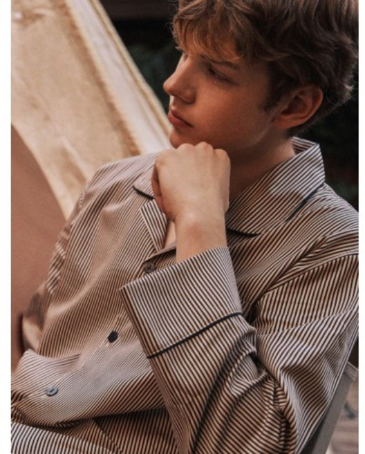 < 메리 투나잇 > 이브니에 순면 베이지 스트라이프 여자 남자 커플 빅사이즈 잠옷 파자마 홈웨어 세트 신혼잠옷 부모님잠옷