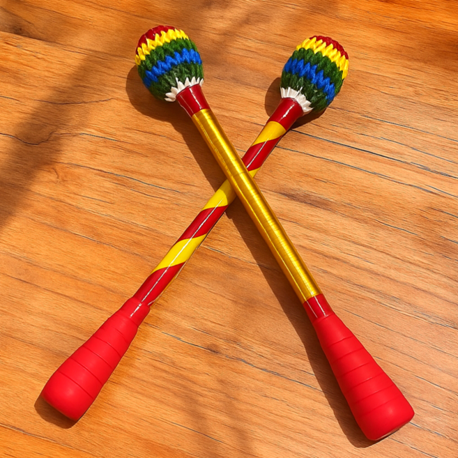 [신비로운 전통] 징채 고급카본징채 북채 고급카본북채 국악 국악기 민속악기 사물놀이 무속징채 무속용품, 빨강 노랑 줄무늬, 1개