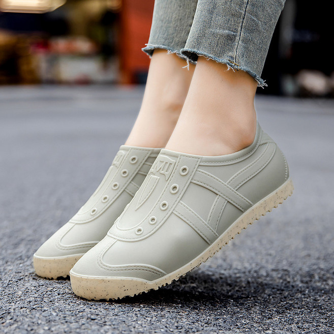 TIMEPURE 여성 장화 얕은 목 낮은 굽 레인부츠 패션 외출용 심플 방수 고무신 사계절 주방 작업화