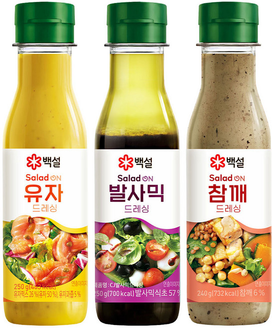 백설 드레싱 3종(발사믹드레싱+유자드레싱+참깨드레싱), 1세트, 740ml