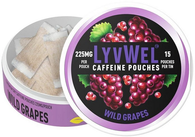 LyvWel 울트라 카페인 파우치 - 야생 포도 - 과라나 함유 천연 카페인 225mg - 집중력과 분위기를 위한 대담한 포도 에너지 - 1팩 (파우치 15개), 15