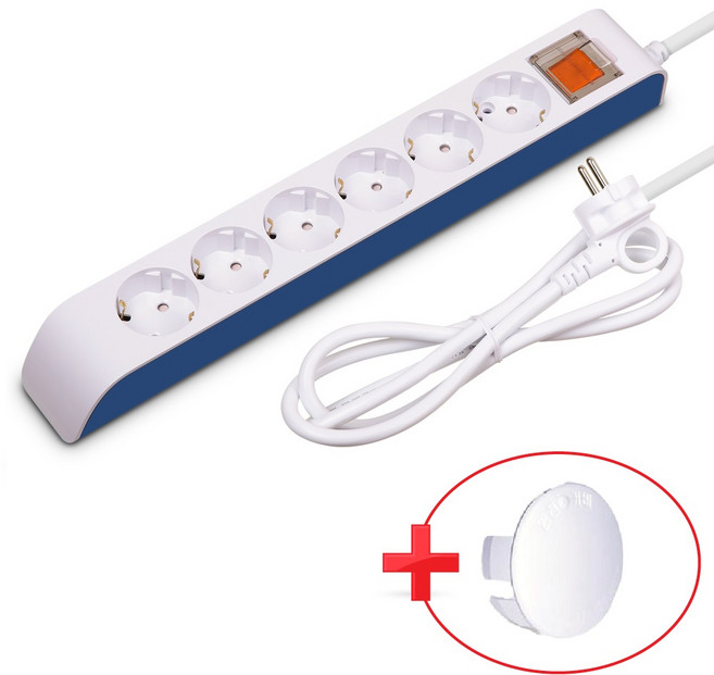 현대 하이탭 일반 6구 접지 멀티탭 과부하차단 안전커버 증정, 1개, 화이트, 5m