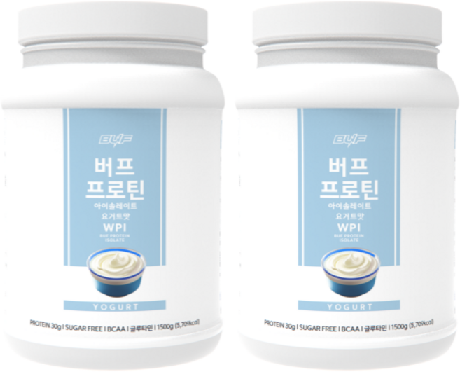 버프 프로틴 아이솔레이트 WPI 100% 유청 단백질 파우더 헬스 보충제 파우더 요거트 맛, 2개, 1.5kg