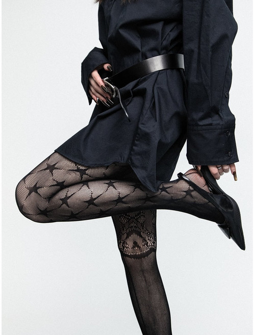 Coablu봄여름 시스루 팬티 스타킹 별 레이스 펀칭 망사 내구성 좋은 고탄력 여성용밴드스타킹