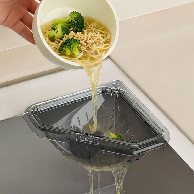 싱크대 코너 음식물 쓰레기통 거름망 원터치, 1개, 투명블랙