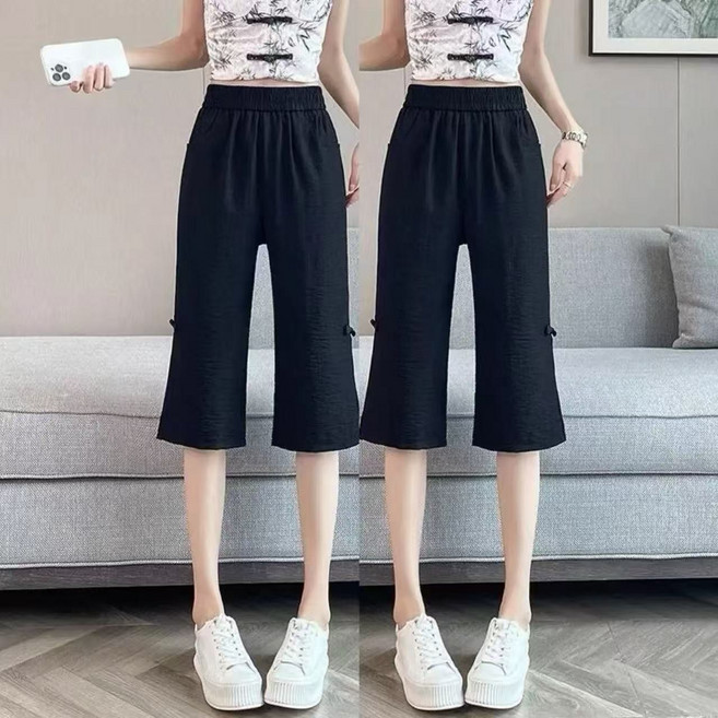 메인워크 1+1 중년 여성 빅사이즈 7부 바지 여름 엄마룩 냉장고 린넨 밴딩 루즈핏 패션 쿨링 데일리룩 하객룩 아우터 팬츠 2매입