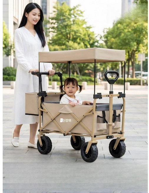 아이 칸막이 캠핑 유모차 카트 야외 어린이용 웨건 경량 접이식 아기 개모차 손잡이 여행용, 검정 휴대형 6.5CM 140kg