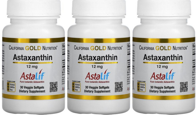 CALIFORNIA GOLD NUTRITION 캘리포니아 골드 뉴트리션 Astaxanthin 아스타잔틴 12mg 30정 베지 소프트젤 X 3EA, 3개