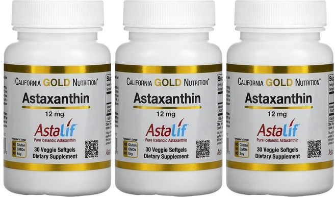 CALIFORNIA GOLD NUTRITION 캘리포니아 골드 뉴트리션 Astaxanthin 아스타잔틴 12mg 30정 베지 소프트젤 X 3EA, 3개 - 쿠팡