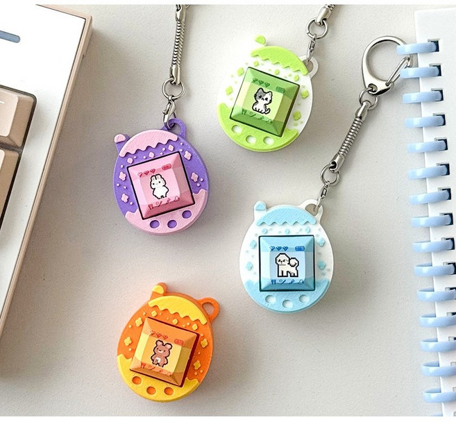 다마고치 키캡키링 스트래스 해소 키보드키링 열쇠고리 우기, 1개, 그린캣