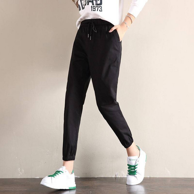 M-3XL 大尺碼冰絲褲 女 速乾高腰運動束腳哈倫褲 夏季涼感縮口長褲