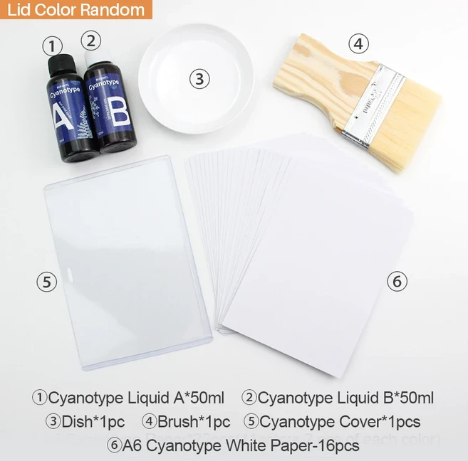A5/A 컬러 백서 Cyanotype 액체 키트 (50/100ml) 튜토리얼 도구 포함 태양열 인쇄 드로잉 지 DIY Sun Art, 05 A-white 1pcs-50ml