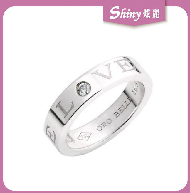 【炫麗】18K金戒 18K白K金羅馬誓言Love戒-男鑽戒 0721