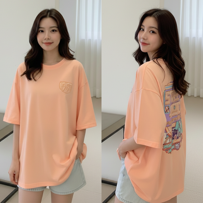 데일로엔 여성 여름 오버핏 레터링 백프린팅 반팔 티셔츠