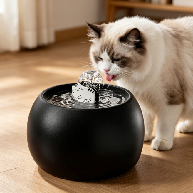 블랙화이트 캐릭터 펫 도자기 정수기 1.5L 저소음 워터 펌프 플러그인 모델, 1개, 블랙, 2404CGMJ4963